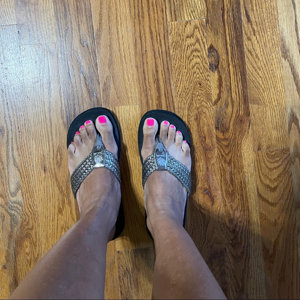 Yellow box flip flops
